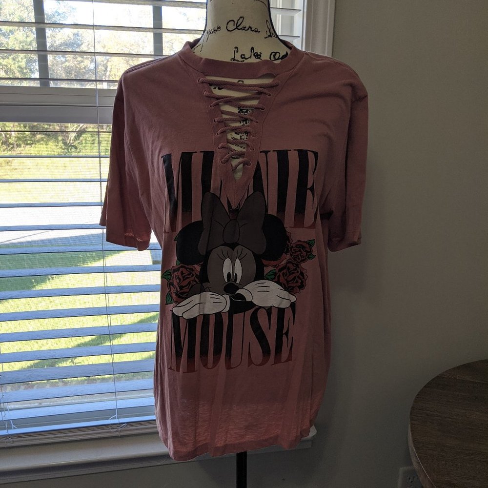 BOGO 🆓 Disney Minnie Mouse Pink Lace Up Tee